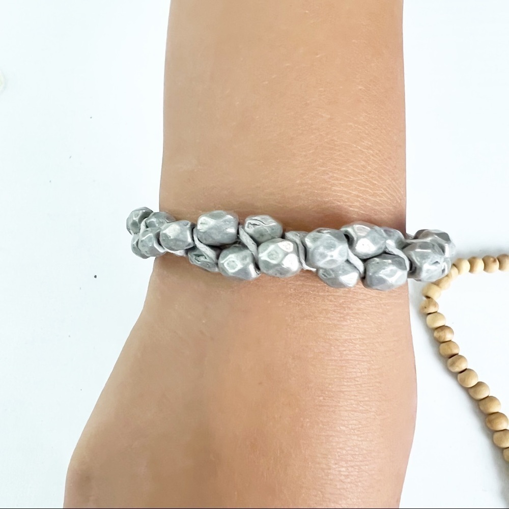 Boho Beaded Bracelet Silver Tone Adjustable Cord Wrap Around Wrist Charm‎
